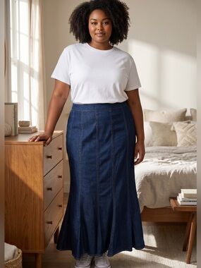 NorthStyle Dark Indigo Elastic Waist Denim Skirt Size XL